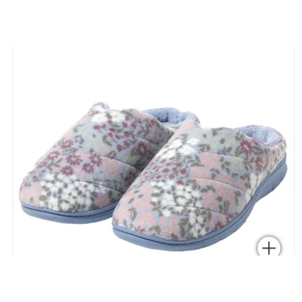 Dearfoams Women's Slippers Size 9 10 Large Blue White Memory Foam Pattern Shoes